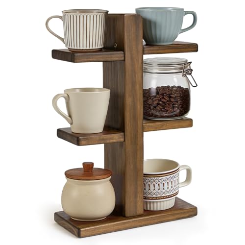Ecoaterui Coffee Mug Display Shelf, Wooden Cup Holder for Kitchen
