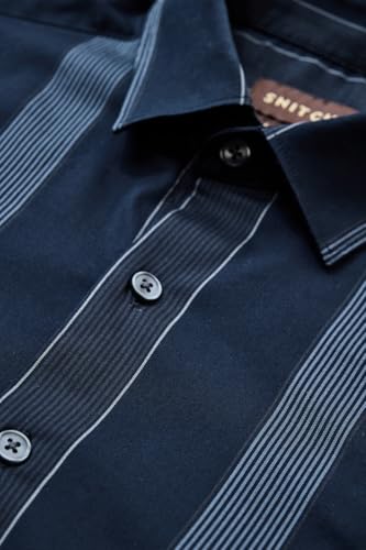 Image of SNITCH Men's Casual Luxe Shirt | Slim Fit Full Sleeve Classic Collar Striped Design | Premium Cotton Blend & Breathable Fabric for Everyday & Semi-Formal Wear