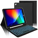 Clavier Coque pour iPad 9.7'', Housse Clavier AZERTY Français pour iPad 2018/2017(6e/5e Gén.), iPad Pro 9.7, iPad Air 2/1, Clavier Étui Bluetooth Détachable avec Fente pour Apple Pencil