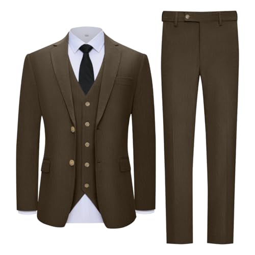 Men Corduroy Suit Slim Fit 3 Pieces Blazer Vest Pants Suits for Men Vintage Wedding Business Party