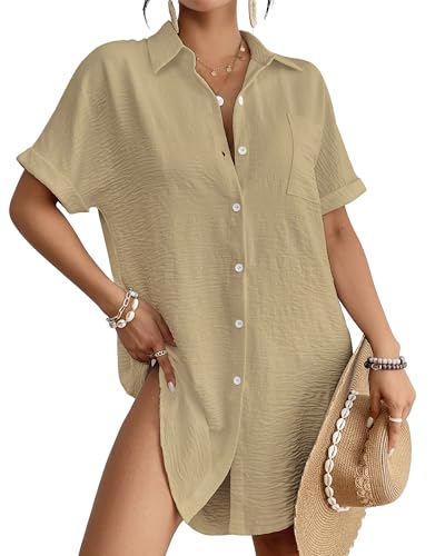 Image of Bsubseach Women Swimsuit Coverup Shirt Dress Button Down Bathing Suit Cover Up Beach Vacation Outfits