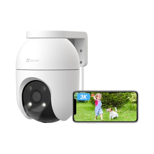 EZVIZ Cámara Vigilancia WiFi Exterior 360°,3K Cámara IP de Seguridad,Visión Nocturna a Color,Detección IA de Personas/Vehículos,Seguimiento Zoom Auto,Audio Bidireccional,Sirena, Alexa/Google,C8c 5MP