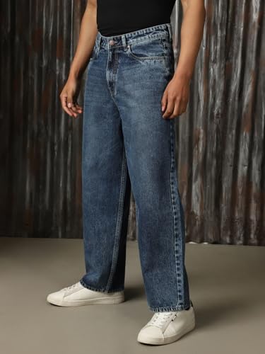 Image of High Star Men Cotton Washed Loose Fit Casual Mid-Rise Jeans