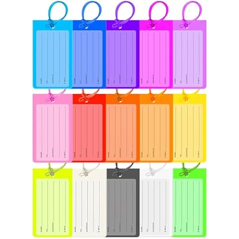 15 Pack Luggage Tags for Suitcases, PVC Silicone 15 Colors Backpack Tags for Kids, Travel Tags for Luggage with Loop and Name ID Label Cover