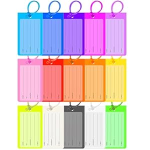 15 Pack Luggage Tags for Suitcases, PVC Silicone 15 Colors Backpack Tags for Kids, Travel Tags for Luggage with Loop and Name ID Label