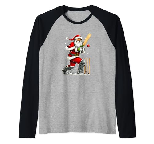 Pijama de críquet de Papá Noel divertido para Navidad Camiseta Manga Raglan