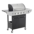 Designs 4-Burners Propane Gas BBQ Grill with Side Burner & Thermometer, 42,000 BTU Output Stainless Steel Grill for Outdoor Cooking Kitchen BBQ, Camping (4 Burners Grill)