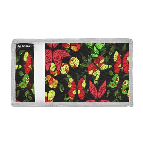 Butterflies Greenleaves Black Kids Wallet for Boys Girls Trifold Outdoor Sport Wallets for Youth Teen Child Wallet with Zippered Coin Pockets Card Holders Front Pocket Wallets with Magic Sticker2