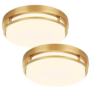 2Pack LED Flush Mount Ceiling Light Fixture 13″ 20W, 3000/4000/5000K Color Selectable, Dimmable Ceiling Lamp for Kitchen, Hallway, Stairwell, Gold, ETL
