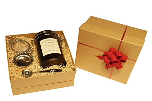 Nonsuch Estate Tea Gift Set Black Loose Leaf Tea Wrapped 100g in Caddy with Tea Strainer and Measuring Spoon by TeaCakes of Yorkshire