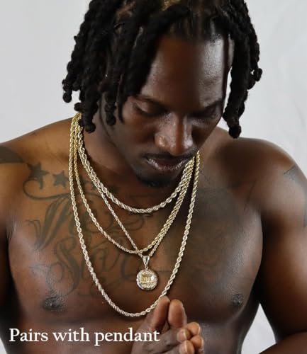 Mens 4mm 18K Real Gold Plated Stainless Steel Rope Chain Necklace Jewelry for Men4