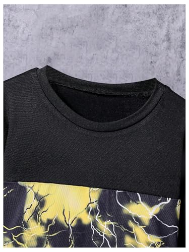 Image of GORGLITTER Boy's Summer Outfits Letter Print Short Sleeve T Shirts Elastic Waist Track Shorts 2 Piece Clothing Set Black and Yellow 13-14Y