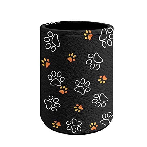 Pizding Estuche para lápices para mujeres y niñas,con patrón de patas de perro,color negro,soporte de cepillo de maquillaje para bolígrafo de poliuretano,oficina,escuela, hogar Cover