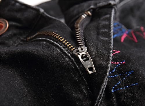Men Biker Zipper Deco Washed Jeans Ripped Destroyed Slim fit Jeans with Zipper Classic Comfort Skinny Straight Jean3