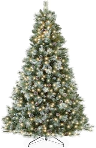 Best Choice Products 7.5ft Pre-Lit Scotch Pine Christmas Tree, Premium Frosted Pre-Decorated Artificial Holiday Decor w/ 1,320 Branch Tips, 2-in-1 White and Multicolor LED Lights, Cordless Setup