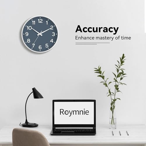 Image of Roymnie Wall Clock 10 Inch Silent Wall Clocks Battery Operated-Modern Non Ticking Analog Clock Decorative for Kitchen Bedroom Office Bathroom(Azure Blue)