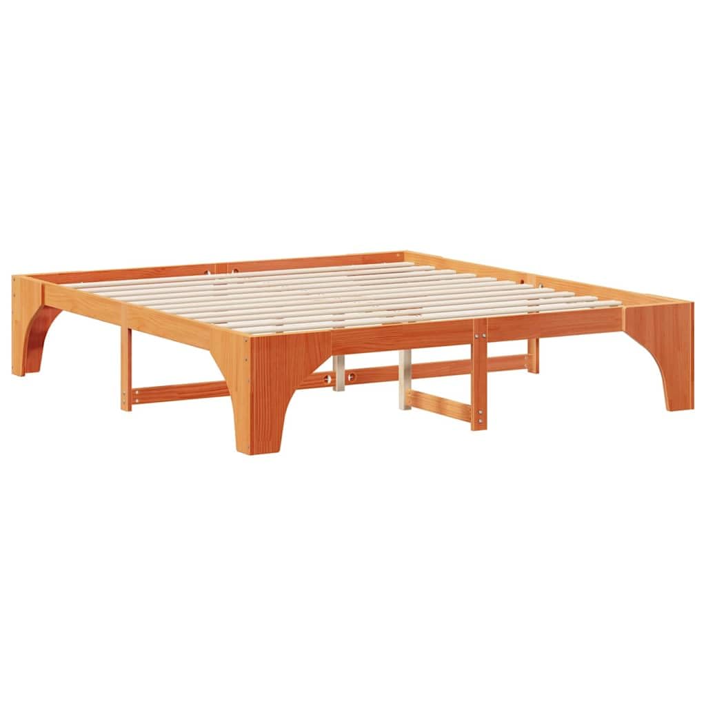 Marco de Cama en el Suelo de Madera Maciza de Pino Marrón Estructura de Perfil Bajo Minimalista y Funcional para Dormitorio Moderno 4 Piezas de Ensamblaje Fácil y Uso