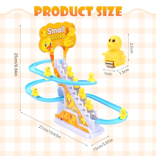 Tutamaz 12 Stück Elektrische Ente Treppensteigen Spielzeug, Enten Achterbahn, Duck Climbing Stairs Toy,Pädagogisches Spielzeug mit blinkenden Lichtern und Musik EIN-/Ausschalter