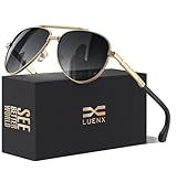 LUENX Aviator Sunglasses for Men Polarized Driving Sun Glasses UV400 Protection 60mm,Gradient Grey Lens Gold Frame
