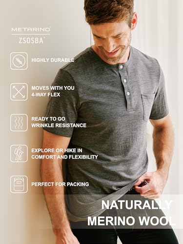 METARINO Men's Merino Wool Henley T-Shirt Short Sleeve Button Casual Shirts Athletic Tee Shirt Tops4