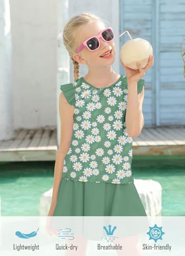 Image of Girls Swimsuit 2 Piece Ruffle Bathing Suit UPF 50+ Tankini Swimsuit Skirt with Lining Size 3-10