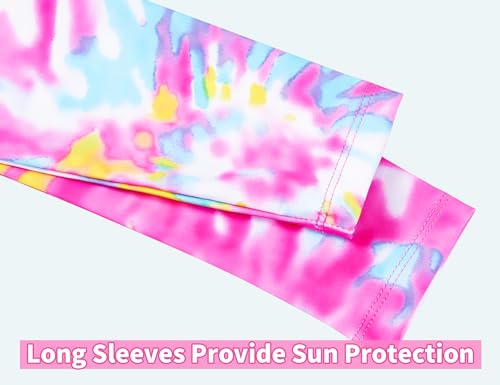 Girls 2 Piece Swimsuit Size 4-5T Long Sleeve Quick Dry Soft Swimwear Sets Pink Graffitis Bathing Suit with Shorts4