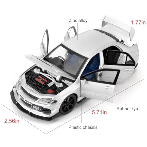 Image of FEXXA Toy Car Compatible for 1:32 Mitsu bishi Lancer Evolution Model, Pull Back Diecast Collectible Car with Sounds & Lights for Kids Boys Girls and Adults, Gift (Silver)