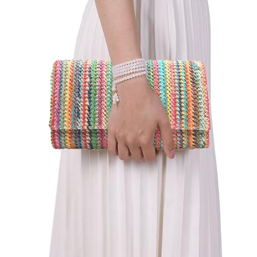Image of Fozehlad Straw Clutch Purse for Women, Woven Straw Beach Crossbody | Raffia Envelope Wallet, Fold Over, Chain Shoulder Bag