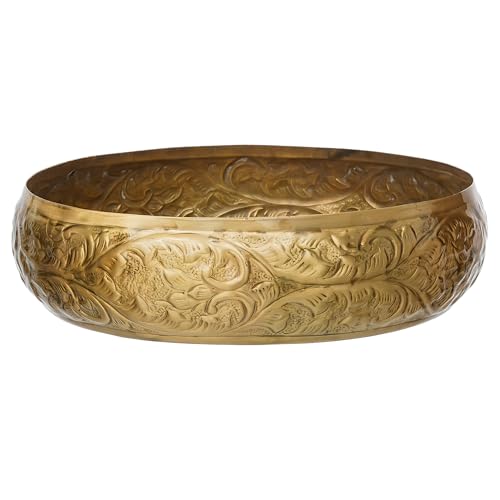 Image of eCraftIndia Golden Metal Decorative Urli Bowl for Home Decoration Office Tv Unit Kitchen Showpiece for Good Luck | Urli for Floating Candles Flowers for Pooja Room Entryway Living Room Diwali Gift