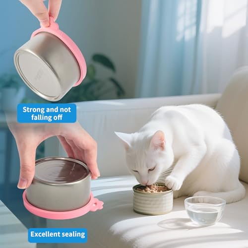 SLSON 4 Pack Pet Tin Can Silicone Lids with 1 Spoon Universal Cat Food Can Covers 1 Fits 3 Standard Size Pet Covers lids for Dog＆Cat Food Storage - Image 2