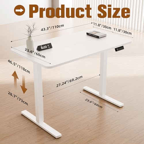 Image of ERGOMAKER 43 inch Electric Standing Desk, Adjustable Height, Sit Stand Up Desk for Home Office & Computer Workstations, Memory Controller, White