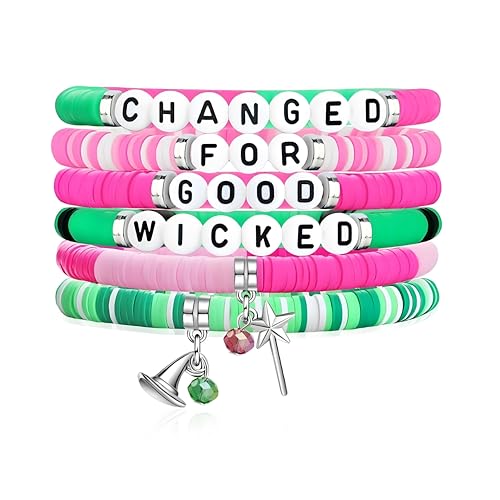 Wicked Stacked Bracelets Set, Changed for Good Green and Pink Friendship Bracelets, Wicked Themed Party Gifts for Wicked Party Favors