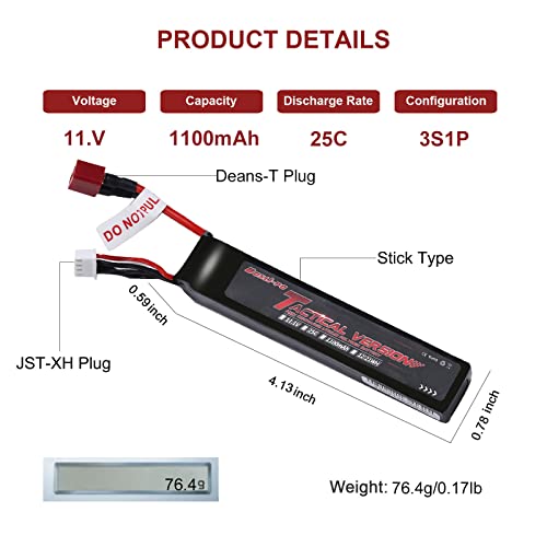 Airsoft Battery 11.1v 1100mAh 3S 25C Rechargeable LiPo Airsoft Batteries with Deans-T Connector for Airsoft Guns - Image 3