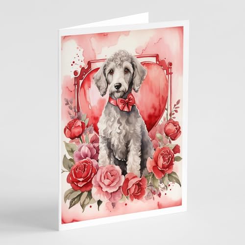 Caroline's Treasures DAC4354GCA7P Bedlington Terrier Valentine Roses Greeting Cards Pack of 8 Blank Cards with Envelopes Whimsical A7 Size 5x7 Blank Note Cards