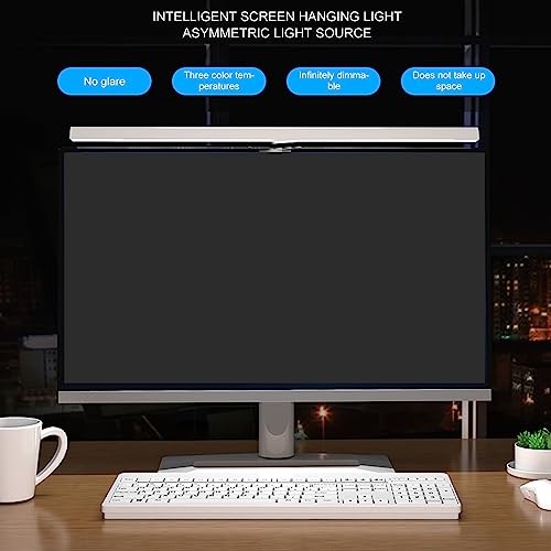 Image of Computer Monitor Light Bar, Touch Control Adjustable E Reading USB Powered Lamp, No Glare Eye Caring LED Screen Monitor Light Bar, for 0.6 Inches to 1.6 Inches Laptops (White)