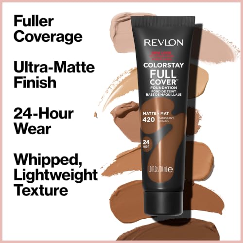 Revlon ColorStay Full Cover Longwear Matte Foundation, Heat & Sweat Resistant Lightweight Face Makeup, Mahogany (420), 1.0 oz - image 2