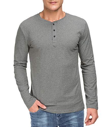 Boisouey Men's Casual Slim Fit Long Sleeve Henley T-Shirts Cotton Shirts Dark Grey S