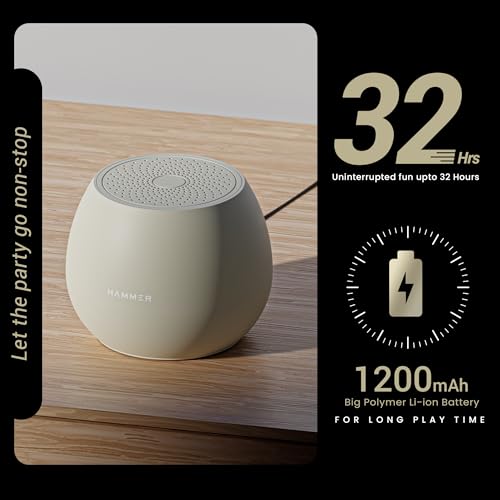 Image of (Refurbished) Hammer Drop 5W Bluetooth Wireless Speaker, Twin Pairing, TWS Function, 1200 mAh Battery, 100H Standby, Type-C Charging, 52mm Driver (Beige)