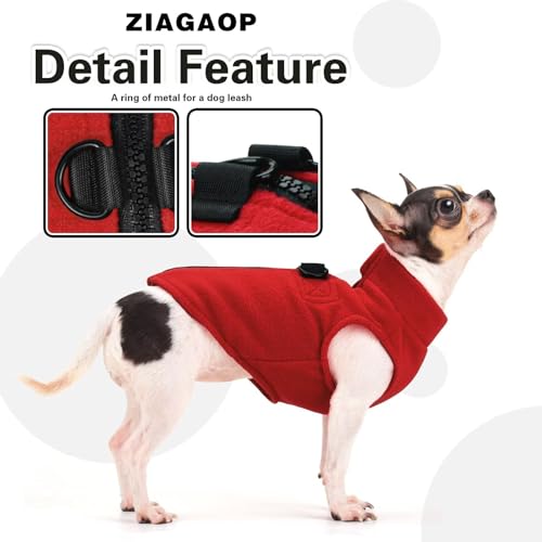 Image of Soft & Comfortable Dog Jacket - Cozy Zip-Up Sweater Vest with Leash Hook, Easy-On Pet Coat for Walks, Outdoor Play, and Everyday Adventures. Red M