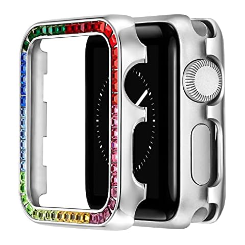 Glitter Back Cover Compatible with Apple Watch 44mm, Protective Case Bling Sparkly Diamonds Rhinestone Aluminium Alloy Anti-Shock Absorber Bumper Skin Cover Compatible with iWatch 44mm SE Series 6 5 4 Cover