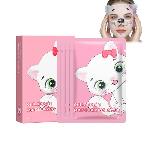5 Stück Katze Gesicht Feuchtigkeitsspendend, Feuchtigkeitsspendende Tuchmasken mit Hyaluronsäure und Kollagen, Gesichtsmaske mit Tierdesignfür Teenager Mädchen,Koreanische Skincare für Zarte Haut​