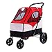 Baby Poussette Safe Large Pet, 4 Roues Portant Un Grand Espace Pliable 55KG, Pliable à Une Main, 2 façons d'entrer et de Sortir du Chariot pour Chien de Grande Taille (Couleur: Rouge)