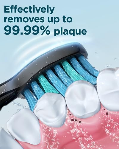 Coulax Elektrische Zahnbürste für Erwachsene und Kinder – Coulax Elektrische Zahnbürste, wiederaufladbare Zahnbürste, elektrische Zahnbürste mit 8 Bürstenköpfen, 5 Modi, 2 Minuten Timer dunkelschwarz – Bild 3