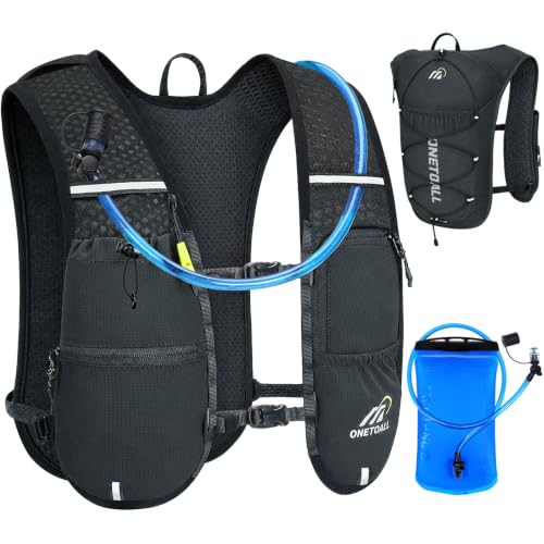 ONETOALL Chaleco Running Hombre Mujer, Ligero Mochila Hidratacion Trail Running, Chaleco para Correr con Bolsa Agua 2L, Silbato y Reflectante para Ciclismo Senderismo