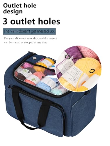 Image of Weabetfu Large Crochet Bag Knitting Bags and Totes Organizer Huge Yarn Bag Storage for Crocheting Knitter,Crochet Hooks,Knitting Needles Kit,Supplies,Yarn - Ideal Crochet & Knitting Gift(Blue)