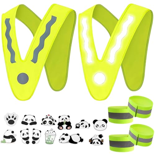 BDSHUNBF 2 PCS Reflective Vest Running Gear, 4 Pack Reflector Elastic Armbands Safety, Highly Visible Reflective Belt for Night Running, Dog Walking, Jogging, Cycling, for Women Men Kids