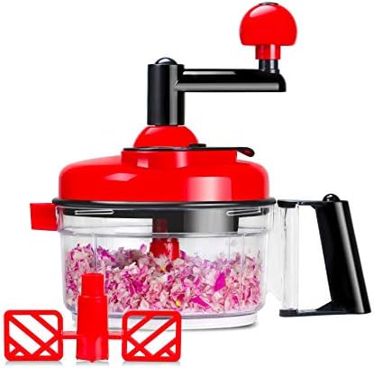 Cambom Manual Food Chopper Vegetable Chopper Hand Food Processor, Mixer, Blender, Whipper, Egg White Separator, Mincer, Grinder, Dicer with Clear Container 1200ml BPA Free Strong and Durable
