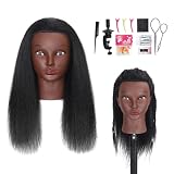 ZOMOI 16' Mannequin Head 100% Human Hair Hairdresser Training Braiding Styling Manikin Cosmetology Makeup Manican Doll Display Practice with Stand(Black 16inch A)