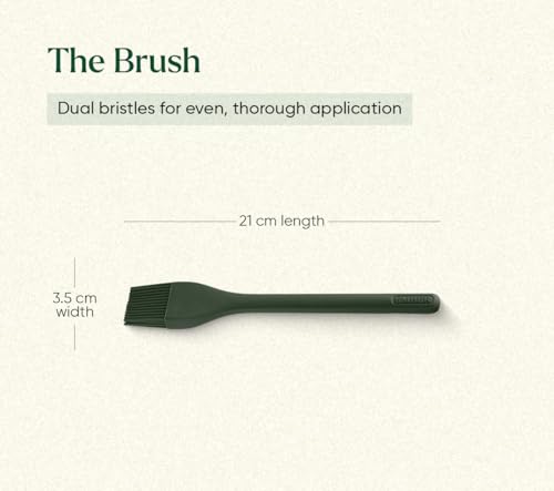 Image of Ember Cookware Silicone Oil & Basting Brush 21 cm | 230C Heat Resistant | Platinum Grade Silicone | Food Safe Pastry Brush | Easy to Clean Bristles | Non Absorbent | Green