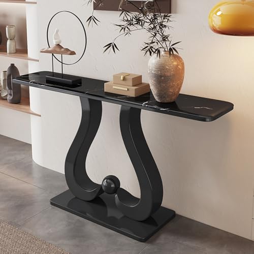 HARELA Mesa Consola con Almacenamiento, mesas de Acento Retro para Pasillo, Mesa de Entrada con Estructura de Metal, para Entrada, Pasillo, Sala de Estar(Black D,100cm/39.4in)